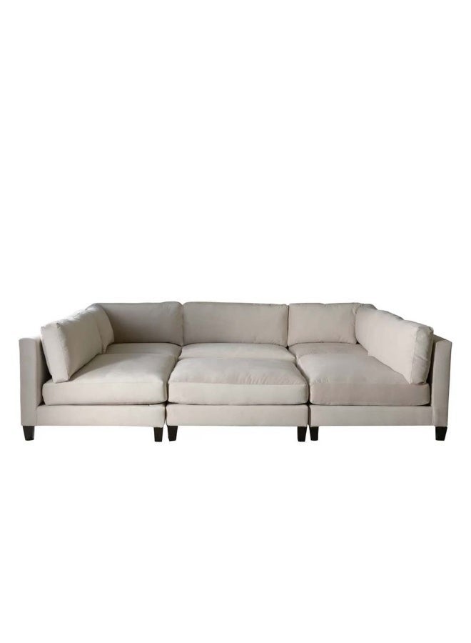 Al Zakharef Furniture Arman Modern U-Shape Linen Fabric Sectional Sofa with Ottoman – Soft Linen Upholstery, Deep Cushioned Seating, Luxury Living Room Sofa Set – Beige - Image 2